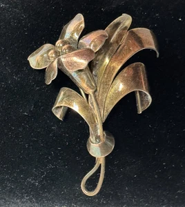 Pin/Brooch Beautiful Vintage 12K 1/20 Gold On Silver Art Deco Flower - Picture 1 of 6
