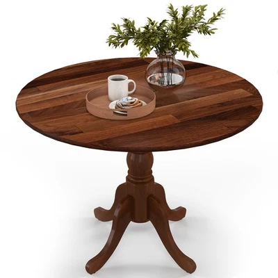 Wooden Dining Table Rustic Dining Table w/ Round Tabletop & Curved Trestle Legs - Image 1 of 4