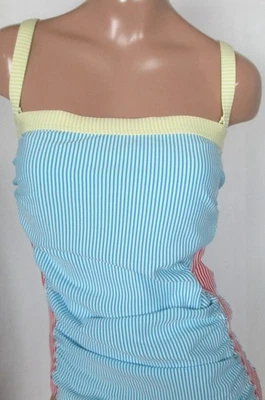 Traje de baño Tankini Bandeau a rayas turquesa/rojo/piña LANDS END para mujer 10 Foto 1 de 4