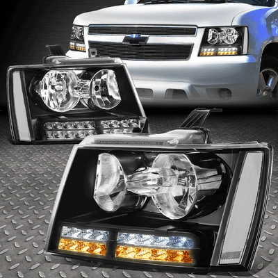 [LED DRL+TURN SIGNAL]FOR 07-14 TAHOE SUBURBAN PAIR HEADLIGHT LAMPS BLACK/CLEAR - Image 1 of 4