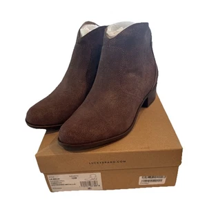 Lucky Brand Women's Size 12W Brown Leather Bootie LK-Belia Side Zip - Picture 1 of 6