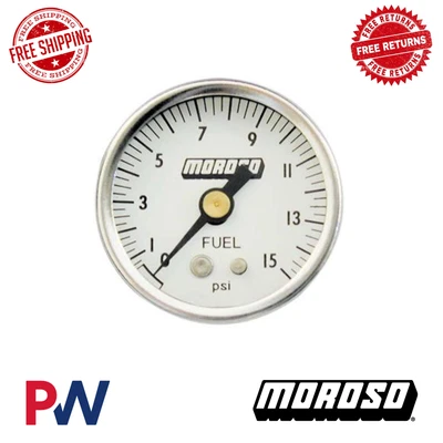Medidor de pressão de combustível Moroso 0-15 psi compacto 1,5" diâmetro 65370 (1/8" NPT) 65370 - Imagem 1 de 2