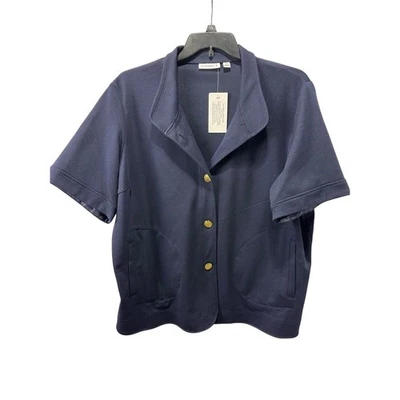 NWT Susan Graver Navy Button Jacket Top 2X Pockets Nautical - Image 1 of 4