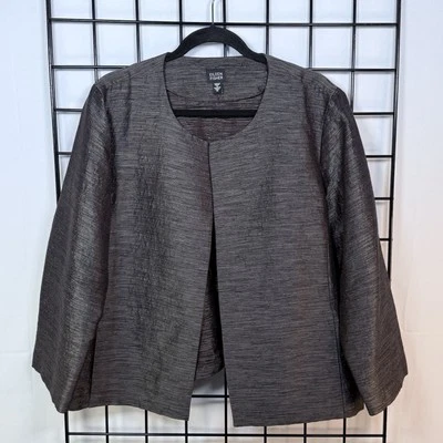 Eileen Fisher Open Front Silk Blazer Womens XL Brown Marled Lightweight Casual - Image 1 of 4
