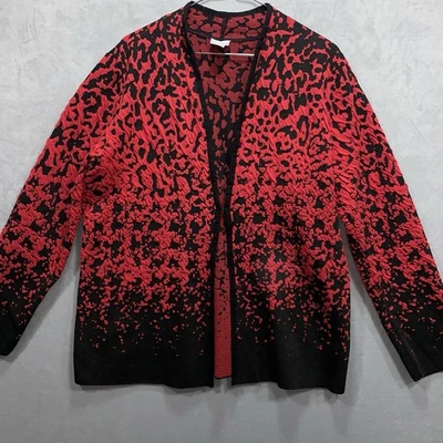 Chicos Jacket Size 2 L Red Black Long Sleeve Knit Sweater Hook & Eye Closure - Image 1 of 4