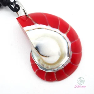 White Pearl Nautilus Shell Pendant with waxed cotton cord adjustable Necklace - Picture 1 of 10