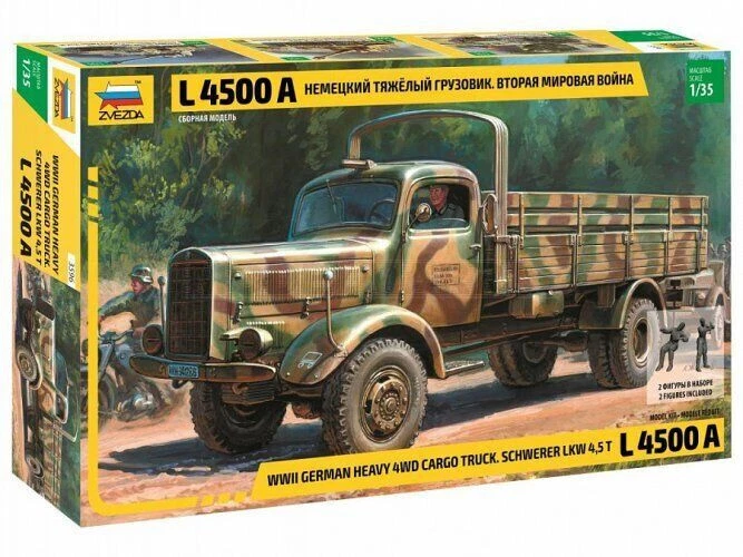 ZVEZDA 1:35 KIT MEZZO MILITARE CAMION GERMAN HEAVY CARGO TRUCK L 4500 A ART 3596 - Immagine 1 di 1
