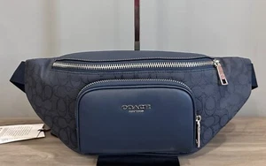 COACH CW175 Racer Belt Bag In Signature Jacquard & Smooth Leather Denim Blue - Picture 1 of 13
