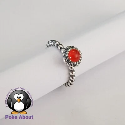 Pandora Cumpleaños Flores Julio Piedra Natal Anillo Plata Cornalina 190854CAR Talla 50 Foto 1 de 4