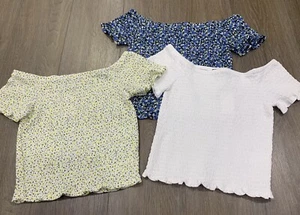 3x Ladies Size XS Blue, White & Floral DOTTI Shirred Summer Tops NEW* RRP $74.85 - Picture 1 of 4