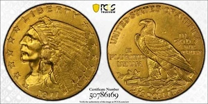 1911 Indian Head Gold Quarter Eagle $2.5 Dollar Coin - PCGS Genuine AU Detail - Picture 1 of 5