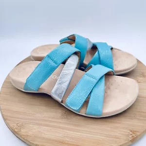Vionic Shoes Womens 8 W Blue Leather Strappy Flats Hadlie - Picture 1 of 11