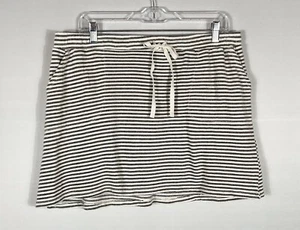 Max Studio Skirt Womens XL Black Ivory Striped Cotton Mini Drawstring Pockets - Picture 1 of 6