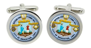 Brockton MA )USA) Round Cufflinks in Box - Picture 1 of 5