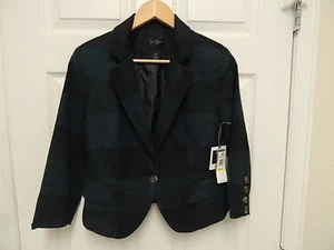 NEW Jessica Simpson Women's Jaden Green Black Checkered Plaid Lined Blazer M - Picture 1 of 6