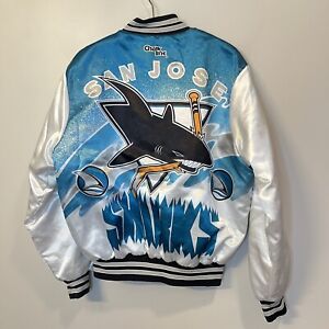 VTG Chalkline NHL San Jose Sharks Satin Bomber Jacket Made in USA Rare USA L