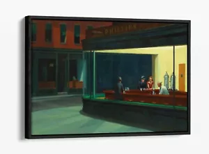 EDWARD HOPPER, NIGHTHAWKS -FLOAT EFFECT CANVAS WALL ART PRINT- FAMOUS PAINTING - Picture 1 of 12