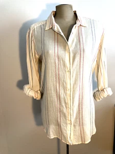 NWT Velvet by Graham & Spencer Long Sleeve Stripe Gauzy Cotton Made in USA - M - Picture 1 of 7