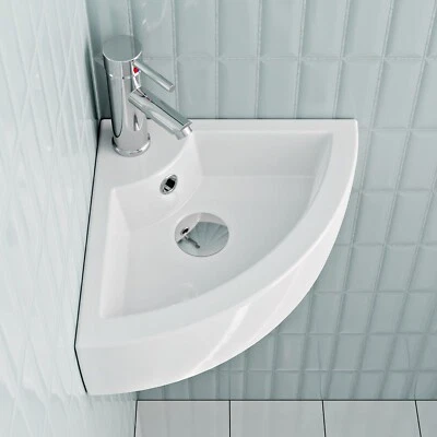 HOME SUPPLIES BATHROOM CLOAKROOM WALL HUNG CORNER BASIN SINK ( FREE WALL FIXINGS )