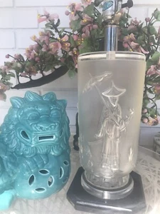 Lucite Acrylic Asian Style 3-D Cylinder Table Lamp MCM Chinoiserie Chic Rare - Picture 1 of 12