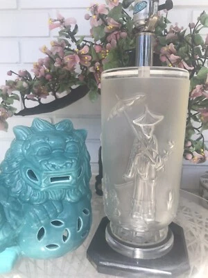 Lucite Acrylic Asian Style 3-D Cylinder Table Lamp MCM Chinoiserie Chic Rare - Image 1 of 4