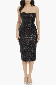 Dress The Population Sz Small Black Sleeveless Sequin Cocktail Dress - Picture 1 of 7