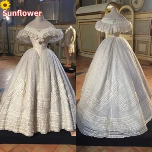 Historical Victorian White Evening Dresses Ball Gown Puffy Princess Wedding Gown - Picture 1 of 9