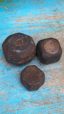 Antiguo 3 Piezas Hierro Forjado a Mano Período Mogol Medición de Peso Baat Raro Foto 1 de 4