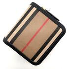 Authentic Burerry Bifold Wallet With Nova Check Round Zipper Beige Leather G33