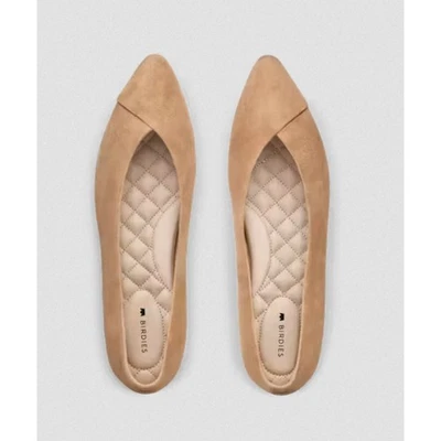 NUEVO CON ETIQUETAS Birdies The Goldfinch Cuero Gamuza Tostado Punta Ballet Plano  Foto 1 de 4