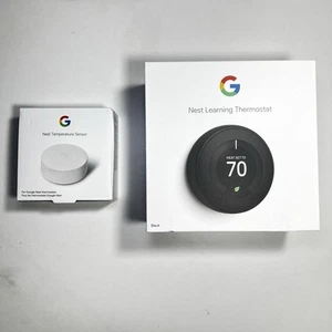 Nest 3rd Generation Learning Thermostat T3016US Black & Sensor T5000SF OPEN BOX - Picture 1 of 11
