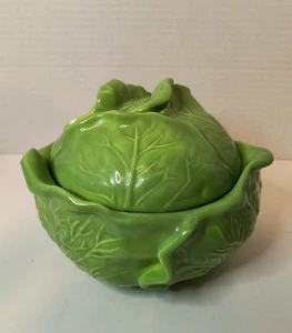 Vintage 1970's Ceramic Holland Mold Green Cabbage Lettuce Bowl with Lid Dish - Picture 1 of 7