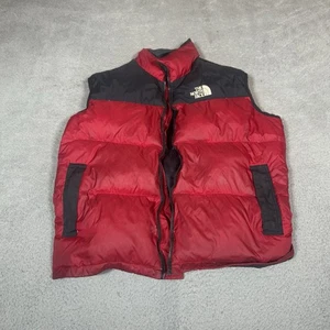 VTG North Face Vest Mens Medium Red Black Nuptse 700 Down Puffer Fill Zip - Picture 1 of 9
