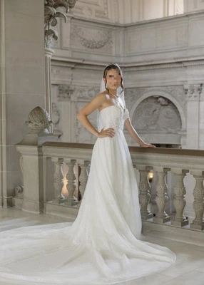 Designer Wedding Dress White Size 4 Strapless Lace Worn Once - Image 1 of 4