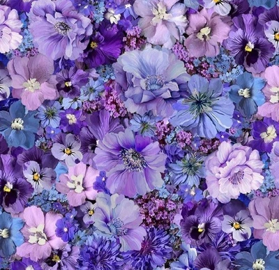 Tela de edredón de algodón flor púrpura Timeless Treasures Garden Delight por yarda Foto 1 de 3