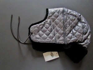 UGG Hat Trapper Aviator Quilted Fabric Shearling Gunmetal Grey Unisex New $85 - Picture 1 of 10