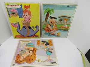 3-Vintage 1962-64 Whitman Frame-Tray Puzzles Hanna-Barbera Flintstones Fair Cond - Picture 1 of 17