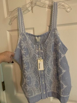 NWT!!! XL SUNDANCE blue and white embroidered camisole - Image 1 of 4