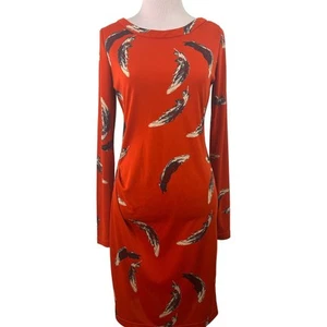 Yoana Baraschi Anthropologie Redish Orange Long Sleeve Feather Dress Size Small - Picture 1 of 7