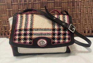Coach Multicolor Tweed and Leather Turnlock Bag 21142 Purse Luxury RARE! - Picture 1 of 15