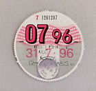COLLECTABLE 0LD TAX DISC FORD JULY 1996 ROAD TAX VEHICLE EXCISE VELOLOGY