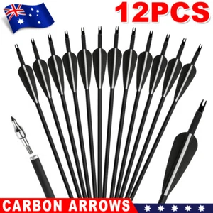 12PCS Heavy Duty Arrows Carbon Spine 500 For Compound & Recurve Bow Hunting Kit - Picture 1 of 12