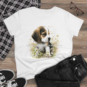 Beagle Puppy Dog Breed Watercolor Floral Art #2 Ladies T Shirt S-3X - Afbeelding 1 van 3