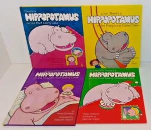 4 x There's A Hippopotamus On Our Roof Eating Cake Hazel Edwards 3 HC Books Lot - Picture 1 of 18