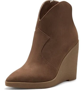 Jessica Simpson Crais Tobacco Brown Pointed Toe Platform Heeled Wedge Booties - Picture 1 of 8