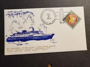 Ferry M/V COLUMBIA Naval Cover 1974 ALASKA MARINE HIGHWAY Cachet w/ 6 cancels! - Picture 1 of 2
