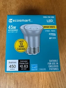 NEW Ecosmart, LED 45W Bright White 2 bulbs Dimmable, Wet Rated, 450 Lumens, NIB! - Picture 1 of 3