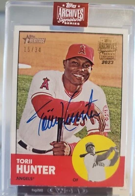 2023 Topps Heritage Certified Autograph TORII HUNTER ANGELS Card #/34 Auto SP - Image 1 of 2