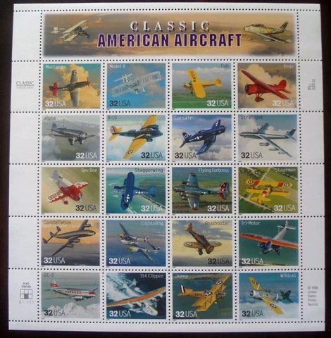 US stamp sheet   #3142  American Aircraft Cover