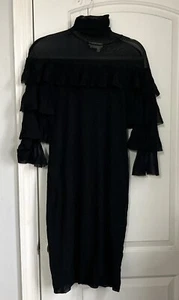 FUZZI Black Mesh Long Sleeve Bodycon Dress Sz XL Sheer Midi Jean Paul Gaultier** - Picture 1 of 15